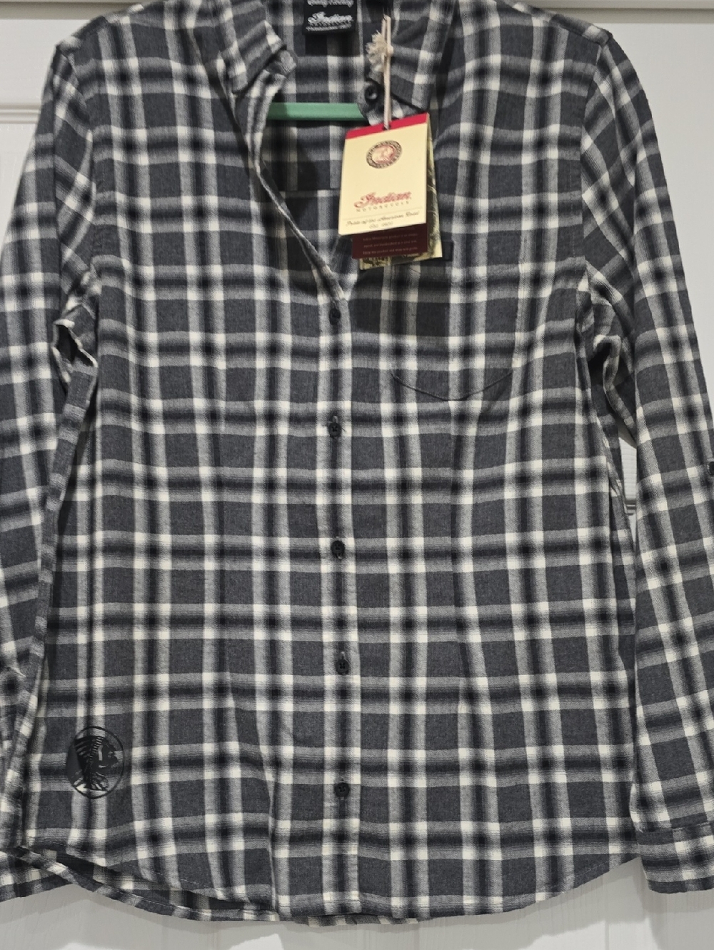 Indian Motorcycle Authentic Classic Women's Plaid Button-Up Shirt - Gray/White